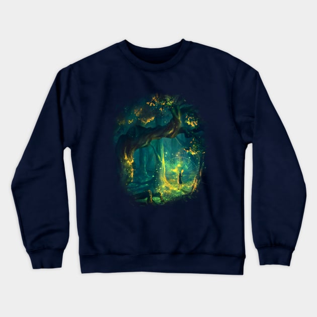 Green Night Forest Crewneck Sweatshirt by KucingKecil